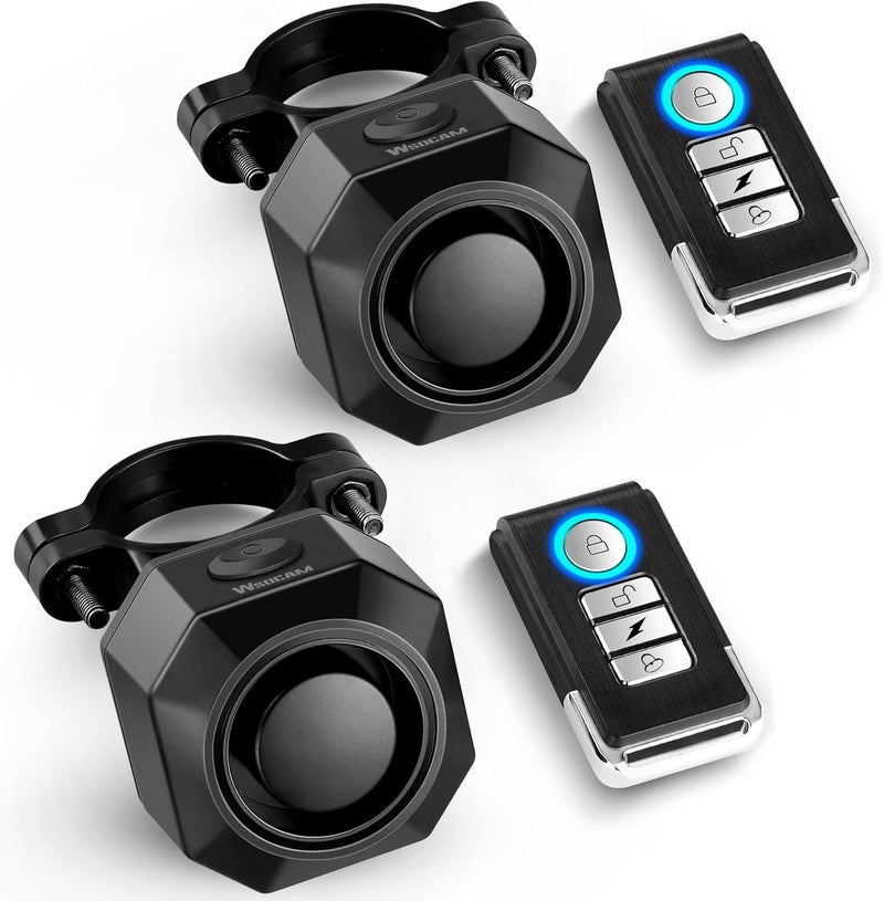 wsdcam USB Rechargeable Bike Alarm with Remote, 110dB Loud Wireless Anti Theft Vibration Motion Sensor Vehicle Security Alarm System Waterproof Bicycle Trailer Motorcycle Alarm - 2 Pack - Image 1